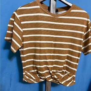 Sanctuary Tan and White Striped Short Sleeve Tee